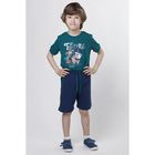Комплект для мальчика (футболка, шорты), рост 110 см (60), цвет зелёный/тёмно-синий - Фото 1
