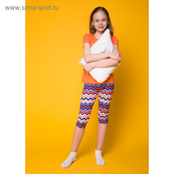 Комплект для девочки (футболка+капри), рост 146 см (38), цвет коралл - Фото 1