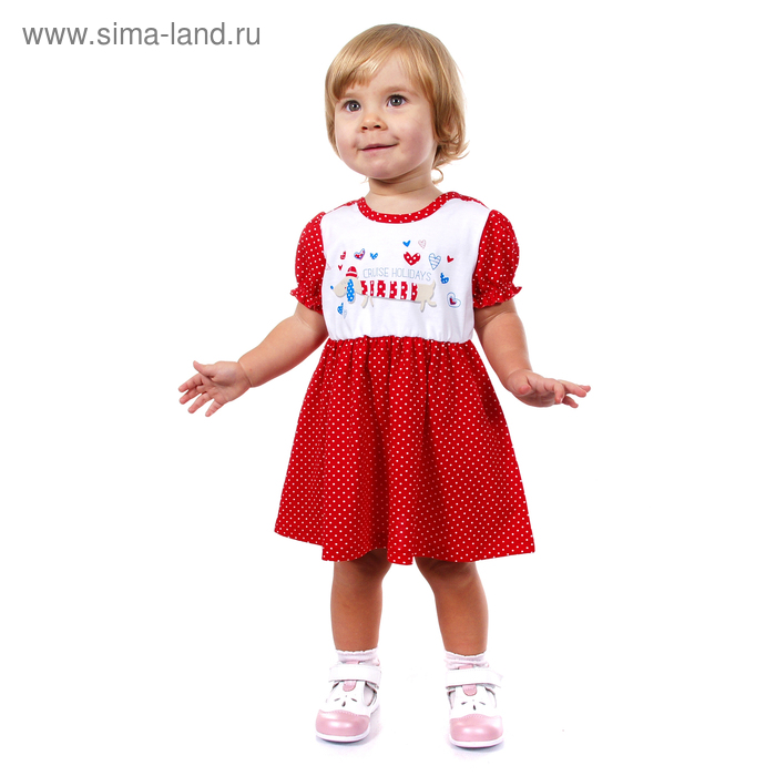 Платье для девочки "Такса", рост 86 см (52), цвет белый+красный горох ДПК881001н - Фото 1