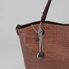 Сумка женская на молнии, 2 отдела, наружный карман, длинный ремень, коричневая - Фото 4
