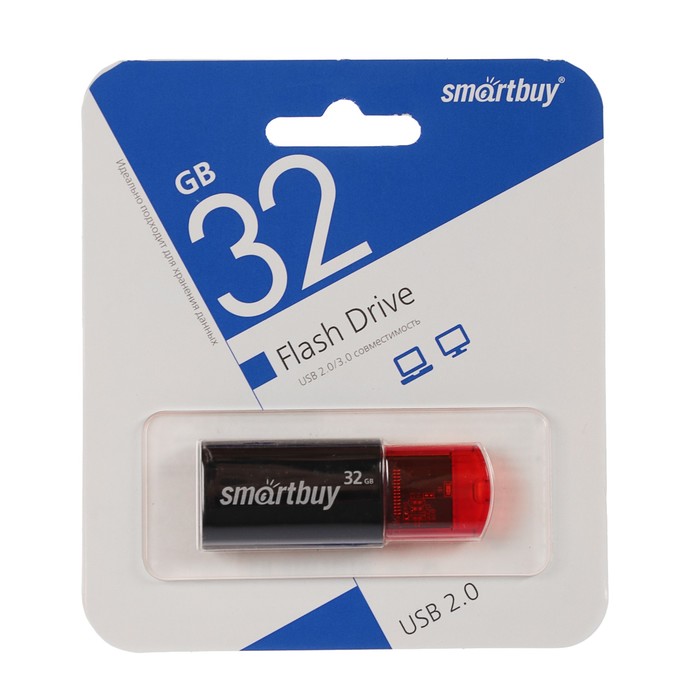 Флешка Smartbuy Click, 32 Гб, USB2.0, чт до 25 Мб/с, зап до 15 Мб/с, чёрная - фото 51292630