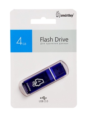 Флешка Smartbuy Glossy, 4 Гб, USB2.0, чт до 25 Мб/с, зап до 15 Мб/с, синяя 1322793