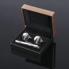 Набор мужской «Запонки + зажим для галстука», круг рефленый, цвет серебро - Фото 4