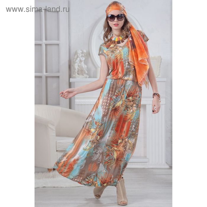 Платье женское, размер 52, рост 164 см, цвет оранжевый/бирюзовый/белый (арт. 4513а С+) - Фото 1