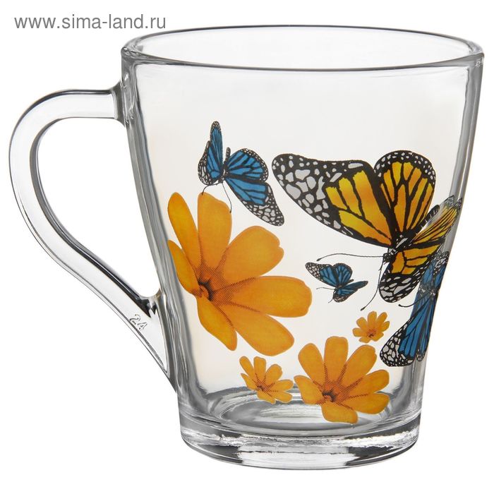 Кружка для чая 280 мл «Бабочки и оранжевые цветы», рисунок МИКС - Фото 1