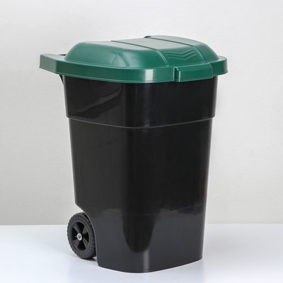 Мусорный бак с крышкой «Садовый», 65 л, на колёсиках, чёрный, зелёный