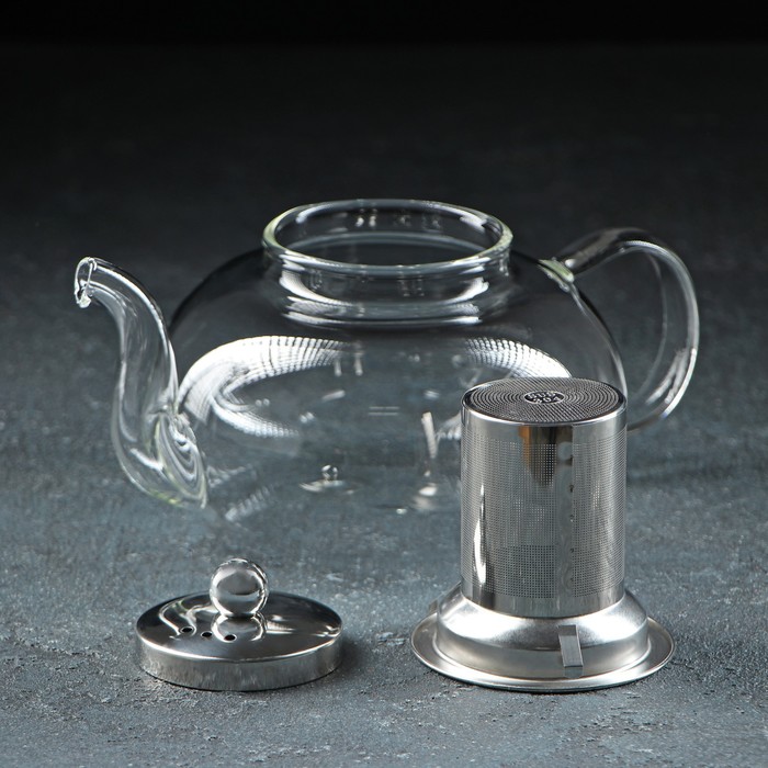 Чайник стеклянный заварочный с металлическим ситом «Калиопа», 1 л - фото 1906809191