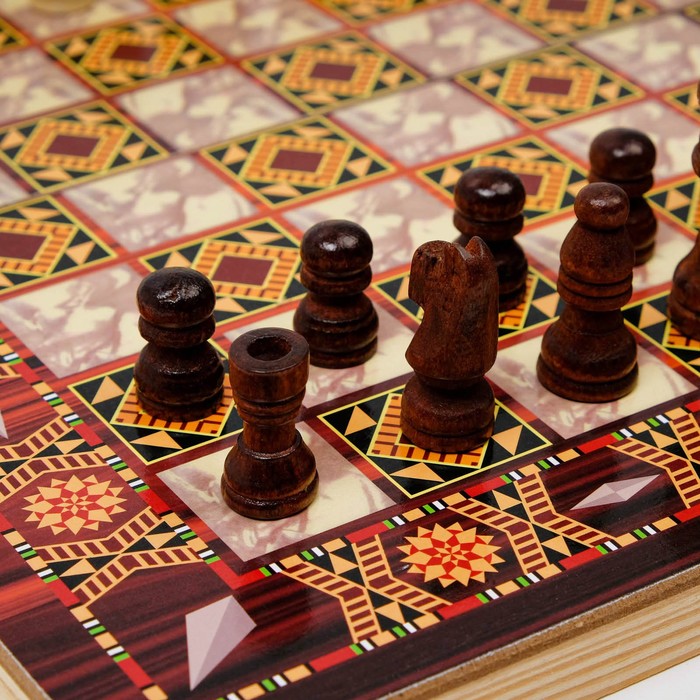 Настольная игра 3 в 1 "Узоры": нарды, шашки, шахматы, 29 х 29 см - фото 1906809245