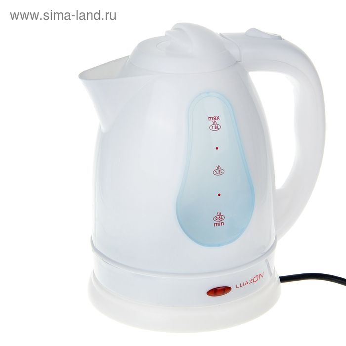 Чайник электрический Luazon LPK-1805, пластик, 1.8 л, 1500 Вт, белый - Фото 1