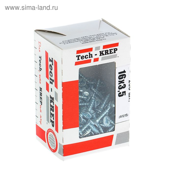 Саморезы универсальные TECH-KREP, 3.5х16 мм, цинк, потай, 200 шт. - Фото 1