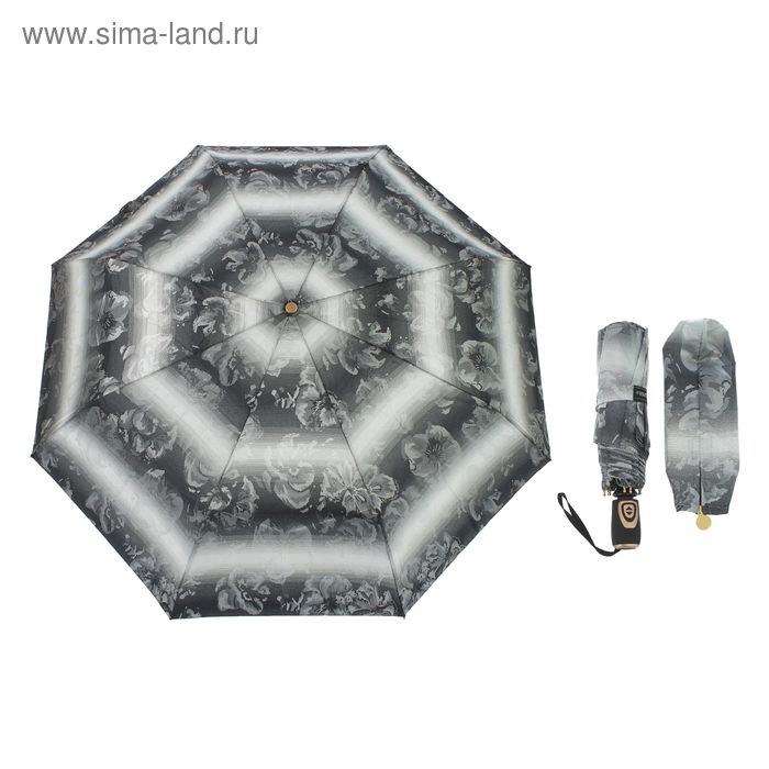 Зонт автоматический "Полосы и цветы", R=51см, цвет серый - Фото 1
