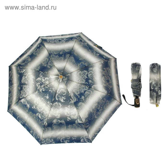 Зонт автоматический "Полосы и цветы", R=51см, цвет голубой - Фото 1