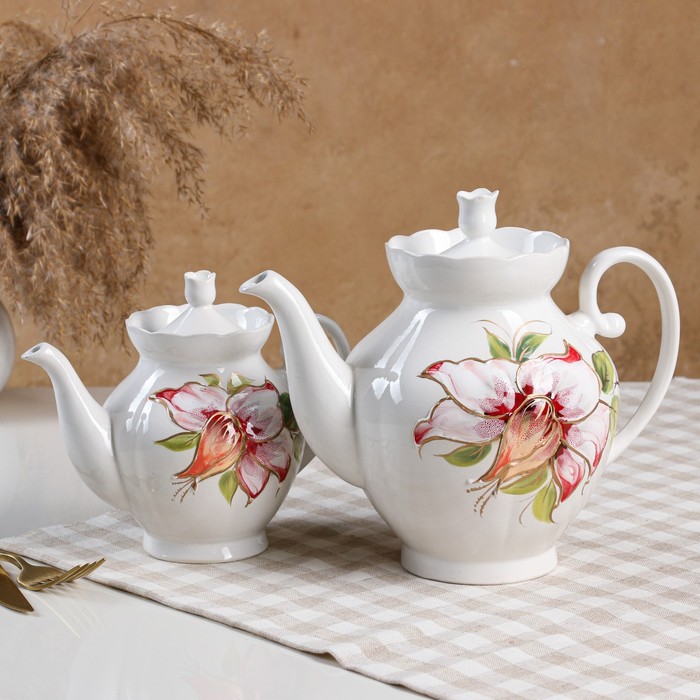 Чайная пара "Нарцисс", белая, керамика, 1.7 л, 0.7 л - Фото 1