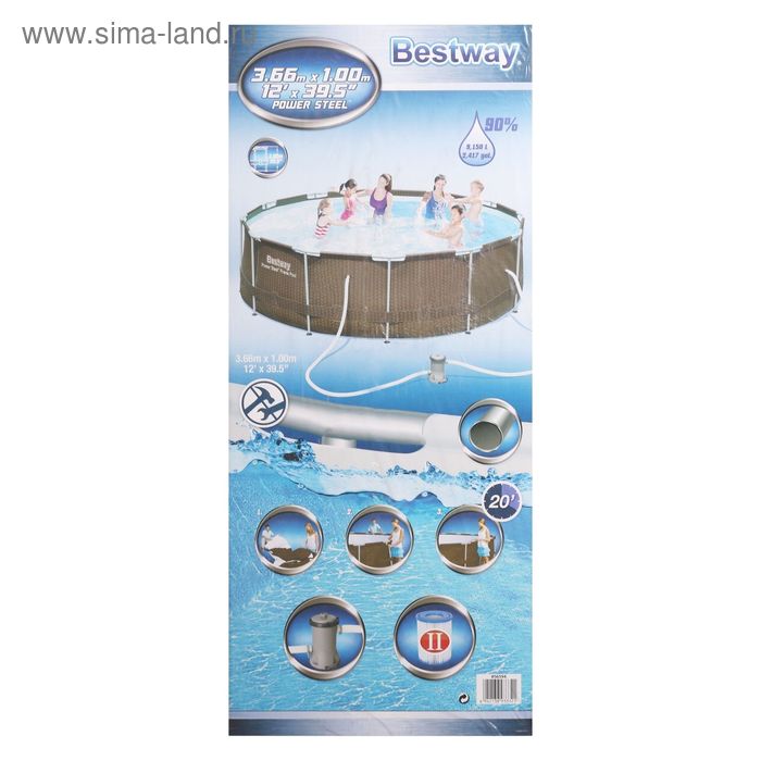 Бассейн каркасный Power Steel Rattan, 366 х 100 см, фильтр-насос - Фото 1