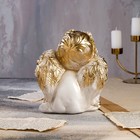 Статуэтка "Ангел сидящий", бело-золотая, 23 см - Фото 3