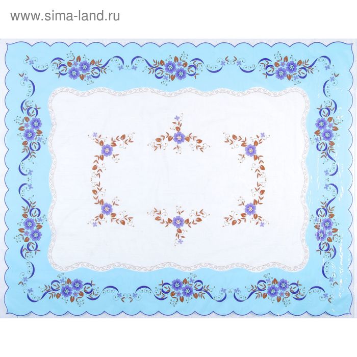 Клеёнка ПВХ «Цветочная канва», рулон 20 скатертей, 140×180 см, цвет синий - Фото 1