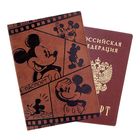 Обложка для паспорта "Mickey", коричневый цвет, Микки Маус - Фото 1