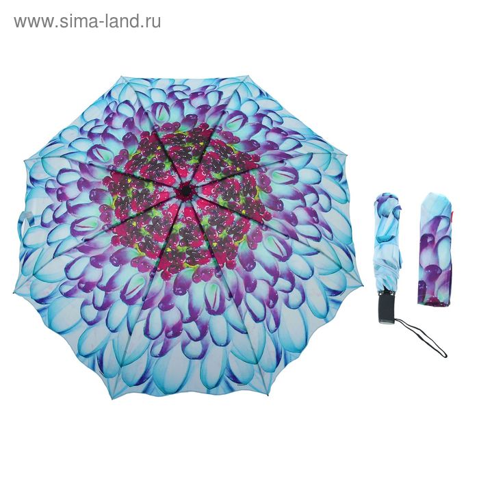 Зонт автоматический "Цветок", R=52см, цвет фиолетово-голубой - Фото 1