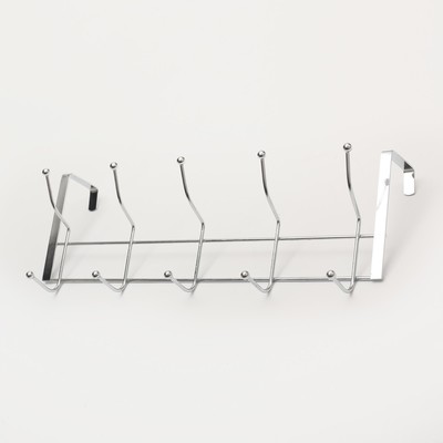 Вешалка на дверь Доляна «Блеск», 5 двойных крючков, 38×5×16 см, цвет хром