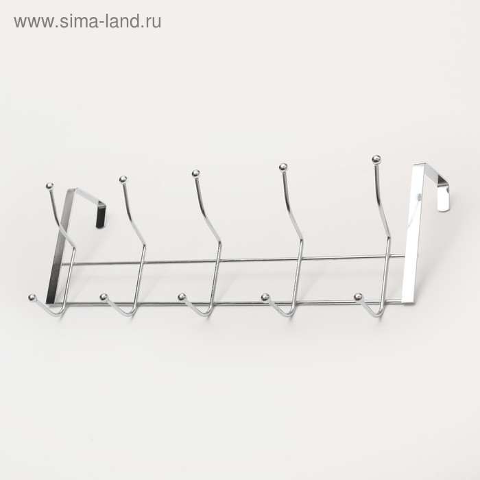 Вешалка на дверь Доляна «Блеск», 5 двойных крючков, 38×5×16 см, цвет хром - Фото 1