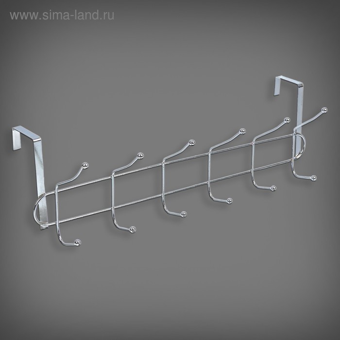 Вешалка на дверь на 6 двойных крючков Доляна «Блеск», 47×5×16 см, цвет хром - Фото 1