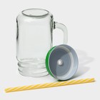 Кружка Доляна «Гладь», 450 мл, 10×7.5×13 см, с крышкой и трубочкой, стекло - Фото 4