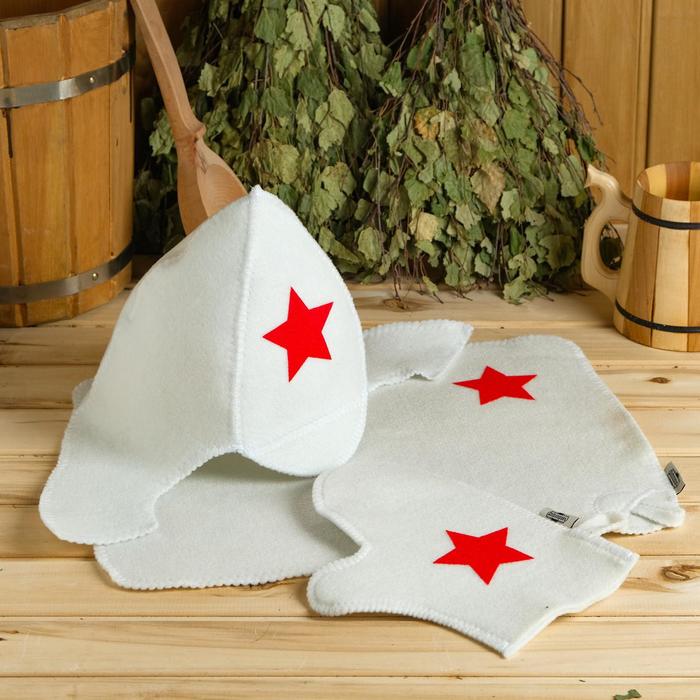 Набор для бани «Будёновец», 3 предмета: шапка, коврик, рукавица - Фото 1