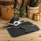 Набор для бани «Лётчик», 3 предмета: шапка, коврик, рукавица, шерсть 30%, полиэфир 70%, серый, «Добропаровъ» - Фото 1