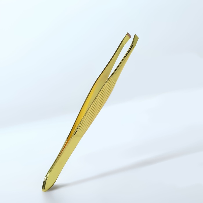 Пинцет прямой, широкий, 8,5 см, цвет золотистый - Фото 1