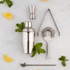 Набор для бара «Биг Джон», 5 предметов: щипцы, стрейнер, ложка, шейкер, джиггер, нержавеющая сталь - Фото 1