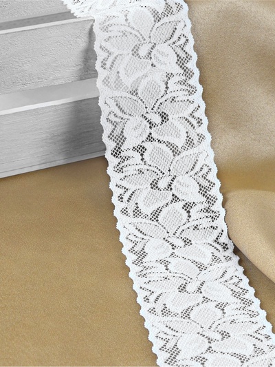 Кружево эластичное, 60 мм × 10 ± 1 м, цвет айвори