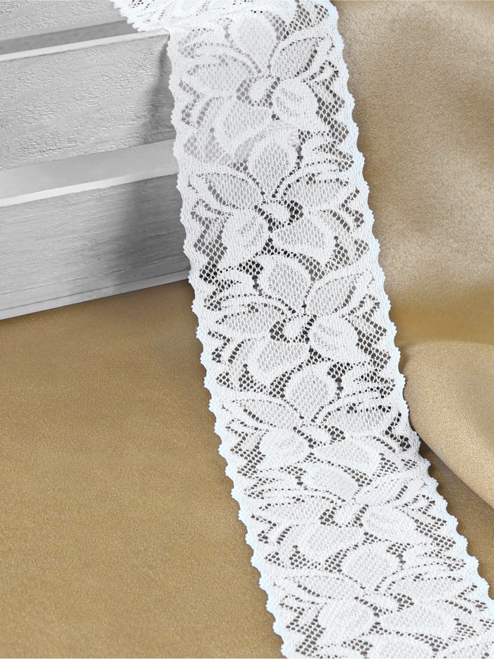 Кружево эластичное, 60 мм × 10 ± 1 м, цвет айвори