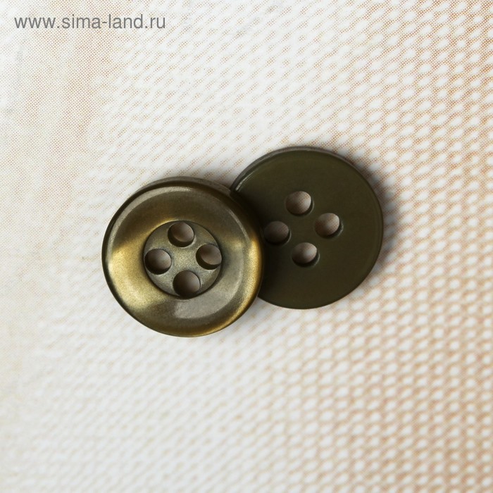Пуговица, 4 прокола, 11 мм, цвет хаки - Фото 1
