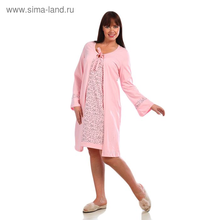Комплект женский (халат, сорочка), размер 54, цвет розовый 243ХГ1644 - Фото 1