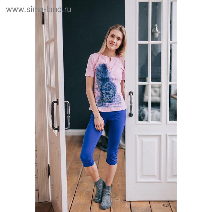 Комплект женский (футболка, бриджи) М-170/1-09 роза, василек, р-р 48 - Фото 1
