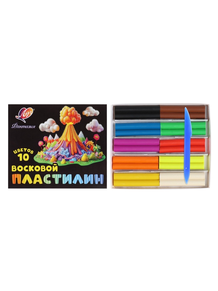 Пластилин мягкий (восковой) 10 цветов, «Фантазия» (классический + флуоресцентный), стек, 150 г, МИКС - Фото 1