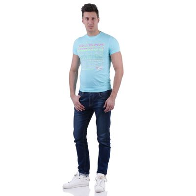 Футболка мужская, цвет морская волна/принт, размер XXL, супрем, фуллайкра (арт. 857-14)