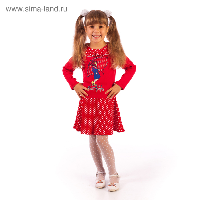 Платье "Девочка с зонтиком", рост 116 см (60), цвет красный/горошек ДПД425067н - Фото 1