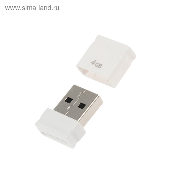 Флешка Qumo Nanodrive, 4 Гб, USB2.0, чт до 25 Мб/с, зап до 15 Мб/с, белая - Фото 1