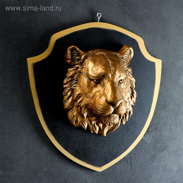 Панно "Голова тигра" бронза, щит черный 40см - Фото 1
