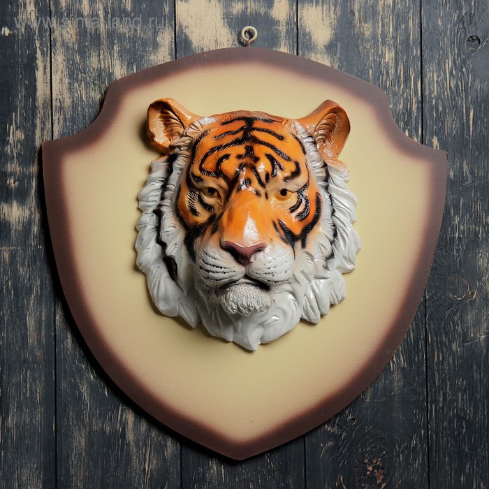 Панно "Голова тигра" цветной, щит бежевый 40см - Фото 1