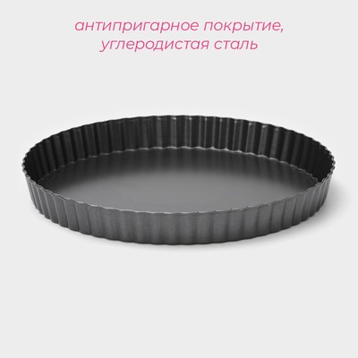 Форма для выпечки Доляна «Жаклин. Рифлёный круг», 22×2.5 см, антипригарное покрытие, разъёмная, чёрная