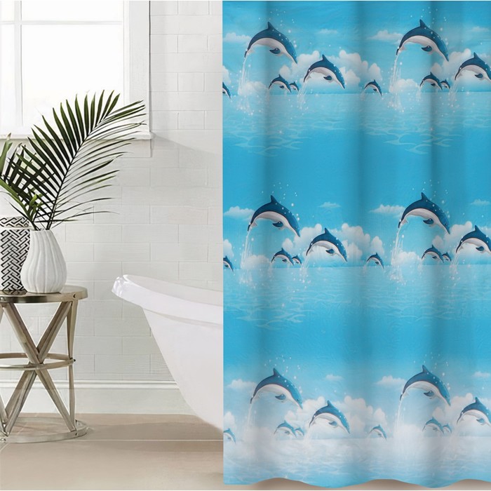 Штора для ванной комнаты Доляна «Дельфины в облаках», 180×180 см, EVA - Фото 1