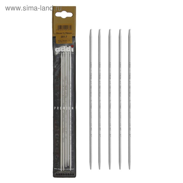 Спицы для вязания, чулочные, тефлоновое покрытие, d=3,75мм, 20см, 5шт - Фото 1
