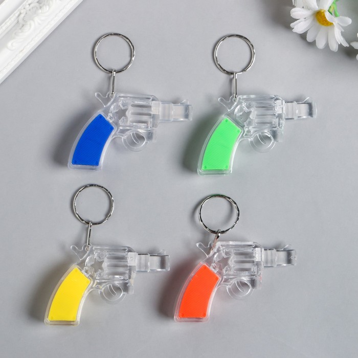 Фонарик брелок для ключей на кольце «Револьвер», мигает, 6.5×4.5×1.5 см, МИКС - Фото 1
