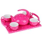 Сервиз керамический кофейный на 4 персоны "Горох", чашки 90 мл, цвет розовый - Фото 1