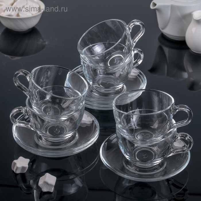 Набор чайный стеклянный Basic, 12 предметов: 6 чашек 215 мл, 6 блюдец d=13,7 см - Фото 1