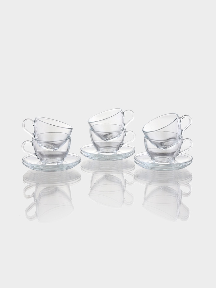 Чайный набор Paşabahçe Basic, 12 предметов: 6 чашек 225 мл, 6 блюдец d=13.7 см, стекло, прозрачный - Фото 1