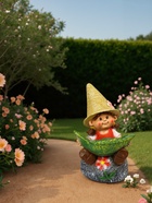 Садовая фигура из полистоуна «Девочка на камне с листом», 48×29×27 см - Фото 3