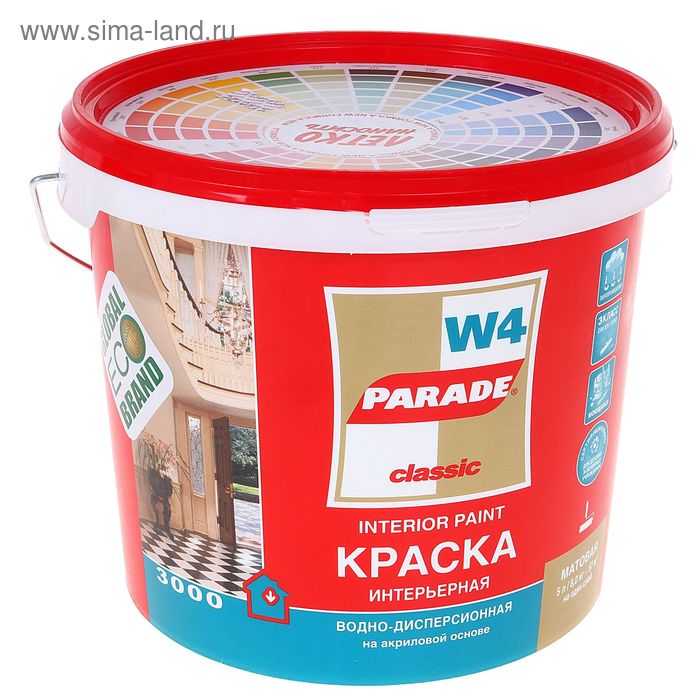 Краска акриловая интерьерная PARADE W4, база А, матовая, 5 л - Фото 1
